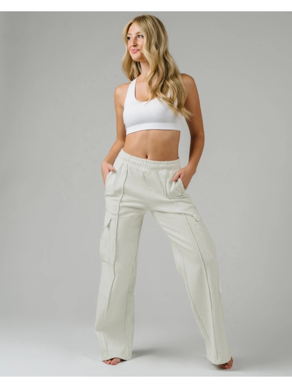 ZYIA Gray Retreat Wide Leg Cargo Joggers